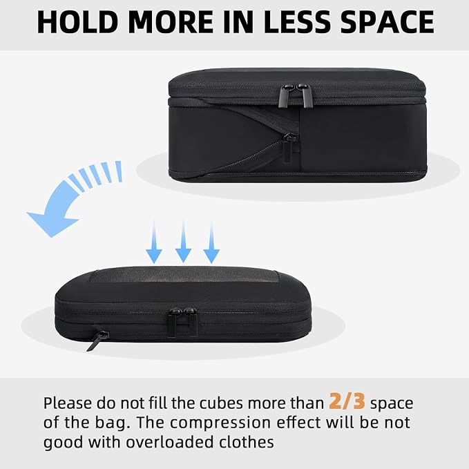 BAGAIL 4 Set/6 Set/8 Set Compression Packing Cubes Travel Accessories Expandable Packing Organizers (Square Mesh, 05-Jet Black) - Image 5
