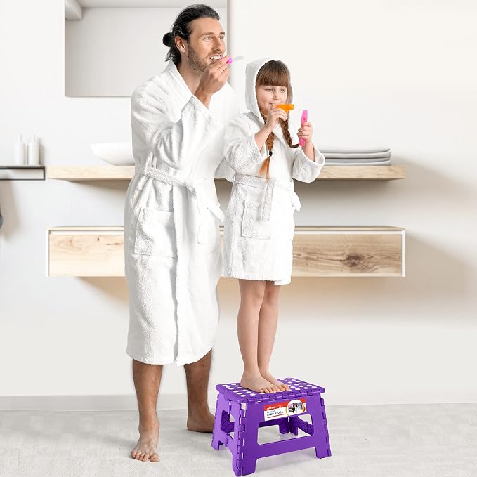 Folding Step Stool 9 Inch, Non-Slip Foldable Stools for Kids, Purple | Heavy Duty Collapsible Foot Stool, Lightweight, Holds 300lb for Toddler/Adults Kitchen Bathroom Bedroom Outdoor, with Handle - Image 2