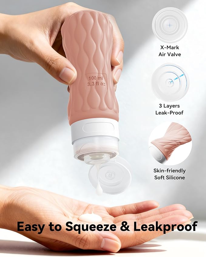 Silicone Travel Bottles for Toiletries 8 Pack Travel Size Toiletries 3.4 oz 1.7 oz, Leakproof Squeeze Travel Size Containers Refillable Cosmetic Jars Set for Shampoo, Conditioner, Creams - Image 3