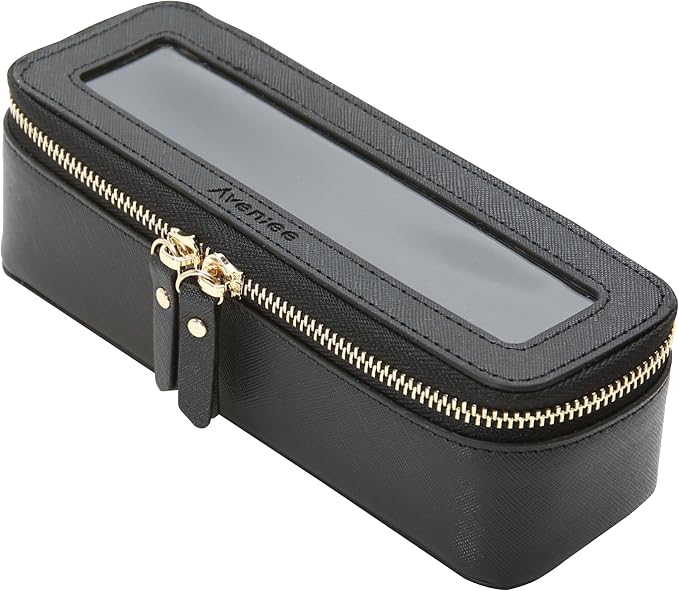 Aveniee Clear Makeup Brush Bag,Slim Cosmetic Brush Holder,Small Toiletry Bag Mini Travel Case for Women,Thin Make up Bags with Dual Zipper,Cute Travel Essentials Organizer,Black by Aveniee