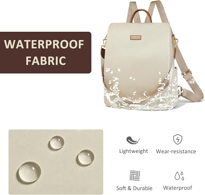 Anti Theft Backpack Purse for Women Convertible Nylon Backpack Beige | Hidden Back Zipper Opening, Compact Travel Size,Summer Purse, Daypack for College Work, Fits 13-inch laptop - Image 5