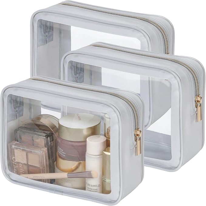 Clear Makeup Bag Foldable - TSA Approved Toiletry Bag for Travel | Metal Zipper, Reinforced Seam, Water Resistant, Medium for Carry-on, Large for Checked Luggage, for Car Storage Organizer by Packism
