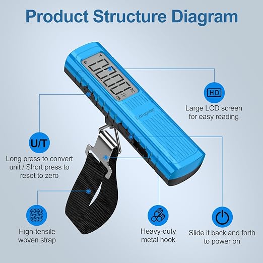 Battery-Free Digital Luggage Scale, 110lbs/50kg Portable Handheld Hanging Scale for Luggages, Suitcases, Backpacks & Bags, Easy Weighing for Travel, No Need Batteries (Blue) - Image 5