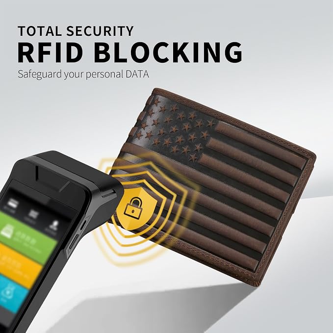 Wallet for Men-Genuine Leather RFID Blocking Bifold Stylish Wallet American Flag Wallet With 1 ID Window (Coffee, Without ID Window) - Image 4