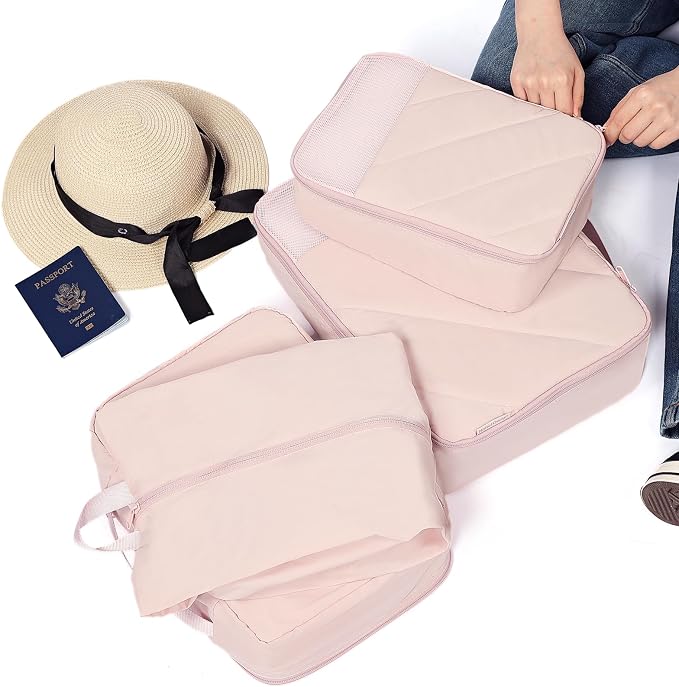 NISHEL 6 Set Packing Cubes for Travel | Luggage Organizer Bags with Shoe Bag, Lightweight, Durable Space Saver Bags Travel Essentials, Pink - Image 5