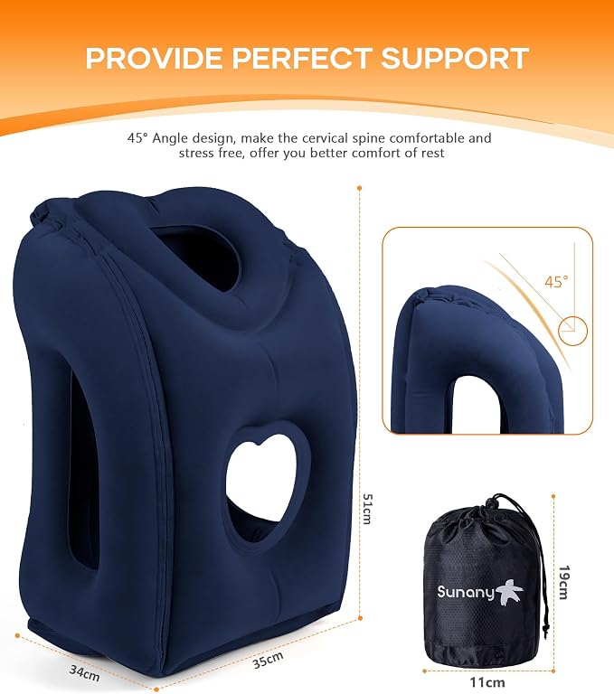 Sunany Travel Pillow, Upgraded Plane Pillow for Long Flights, Inflatable Neck Pillow Used for Airplanes,Cars,Buses,Trains,Office Napping with Eye Mask,Earplugs (Blue) - Image 5