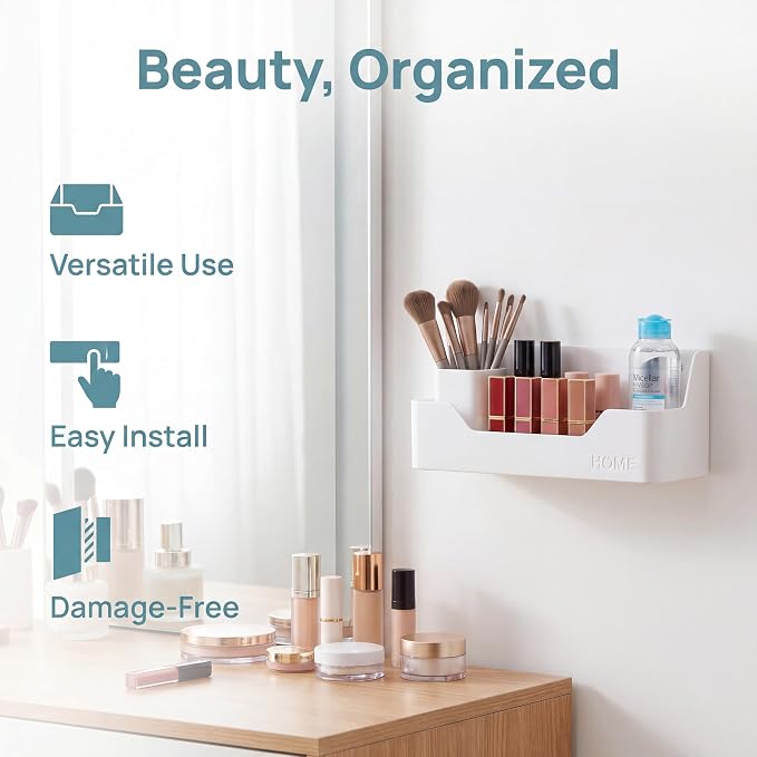 Bedside Shelf,Small Plastic Wall Mounted Adhesive Storage Caddy Shelf Organizer Accessory for Cell Phone,Reading Glasses,Remote Control,Earphone | Great for Home,Office,Dorm (Box Type) - Image 4