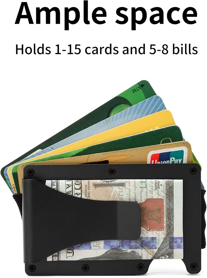 Minimalist Wallet for Men, Slim Metal RFID Blocking Wallet Credit Card Holder Money Clip & Cash Strap, Scratch-Resistant Holds 15 Cards,Ideal Gift for Men | Matt Black - Image 3