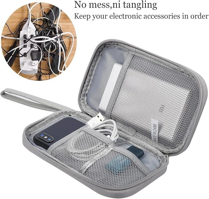 CAAORDKSO Cord Organizer Travel Cable Organizer Bag Tech Electronic Organizer Travel Case, Waterproof Electronic Accessories Pouch Bag for Cable, Cord, Charger, Phone, Power Bank, Earphone(Light Grey) - Image 4
