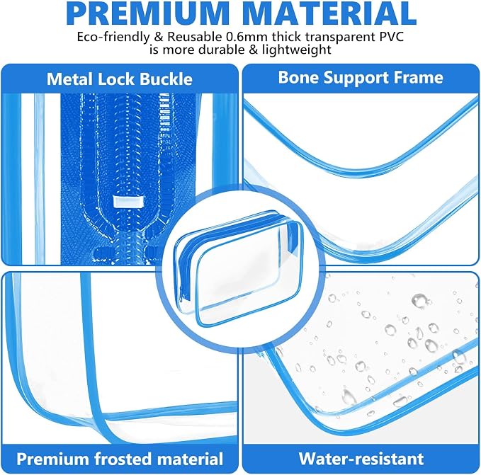 AURUZA Clear Makeup Bag,Portable Travel Toiletry Bags with Zipper, TSA Approved Clear Organizer Bags, PVC Cosmetic Pouch for Airport Airline Compliant (4 Packs Blue) - Image 4