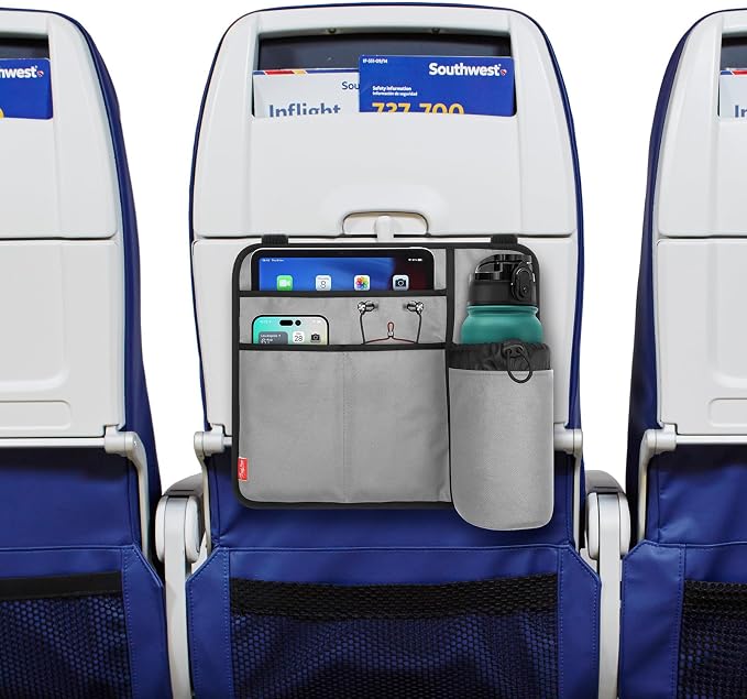 Airplane Seat Back Organizer & Storage, Airplane Tray Table Cover for Personal Items, Airline Seat Hanging Pockets Media Pouch,Reusable Travel Essentials,Fits Tablets,Cell Phone,Water Bottle (Grey) - Image 6