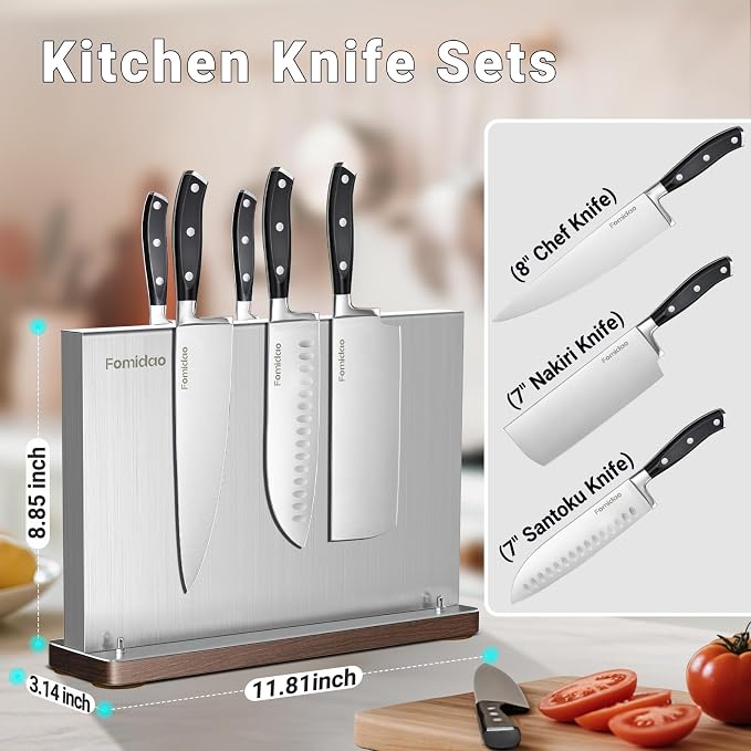 4PSC Knife Block Set With Magnetic Knife Block Holder, Ultra-Sharp Japanese Kitchen Knife Set, High-carbon Steel Chef Knife Sets With Full Tang Handle Design - Image 6