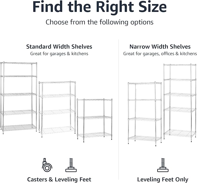 Amazon Basics 4-Shelf Adjustable Heavy Duty Storage Shelving Unit with Wheels, No-Tool Easy Assembly, Garage Shelving, Metal Wire Rack with Casters and Leveling Feet, 36" x 14" x 57.8", Chrome - Image 5