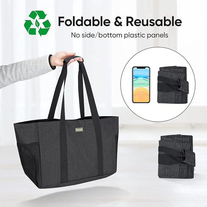 BALEINE Soft 9 Gallon Extra Large Utility Tote, Foldable Reusable Storage Bag (Charcoal Black) - Image 3