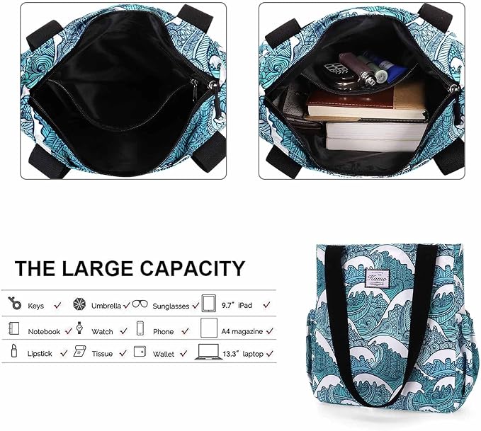 KAMO Floral Tote Bag - Waterproof Lightweight Handbags Travel Shoulder Bag for Hiking Yoga Gym Swimming Travel Beach - Image 5