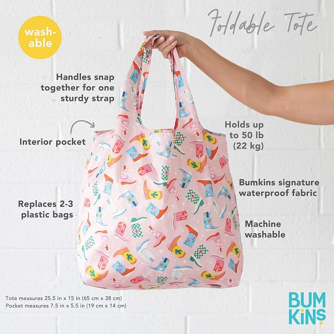 Bumkins Reusable Grocery Shopping Tote Bag for Women, Large Boho Style with Handles, Foldable, Washable, Shoulder Straps - Image 3