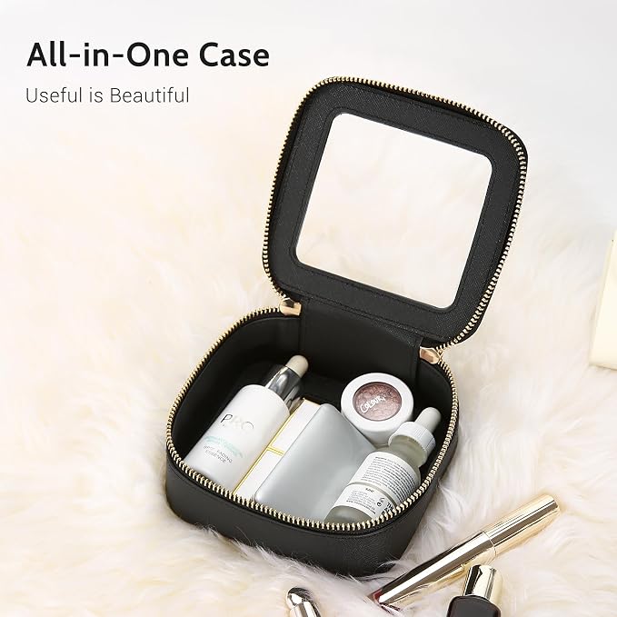 Aveniee Mini Clear Makeup Bag, Small Cosmetic Bags Travel Toiletry Pouch Organizer, TSA Approved Make up Case with Zipper, Car Bag for Essentials,Black - Image 2