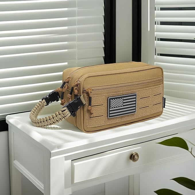 Tactical Toiletry Bag for Men Dry Wet Separate Dopp Kit Travel Hygiene Bag EDC Utility Tool Molle Pouch Mens Shaving Kit Travel shower Bags (Khaki) - Image 6