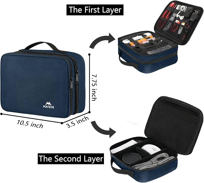 MATEIN Electronic Travel Organizer Case, Portable Travel Cord Organizer | Water Resistant, for Earphone, Power Bank, and Flash Drive, Universal Carry Case for Cables, Tech Gifts for Men, Navy Blue - Image 3