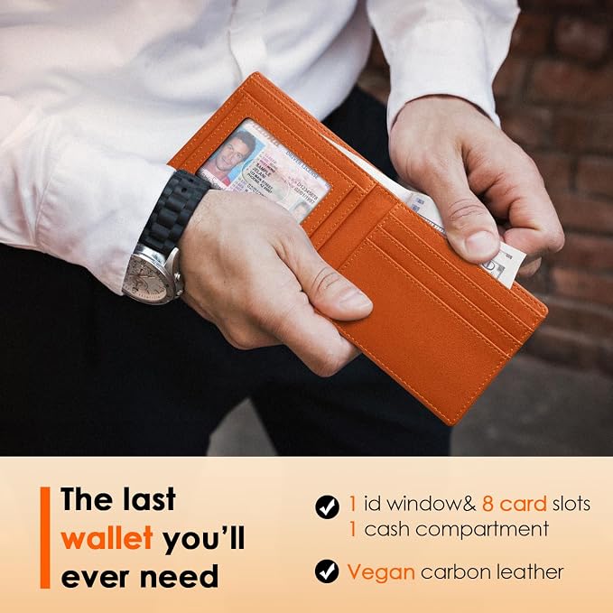 RUNBOX Wallet for Men Slim Leather Bifold RFID Blocking Minimalist Front Pocket Design with Gift Box | Minimalist Front Pocket Design, Holds 8 Cards, RFID Protection, Gifts for Men on Birthdays, Father’s Day, and Christmas - Image 2