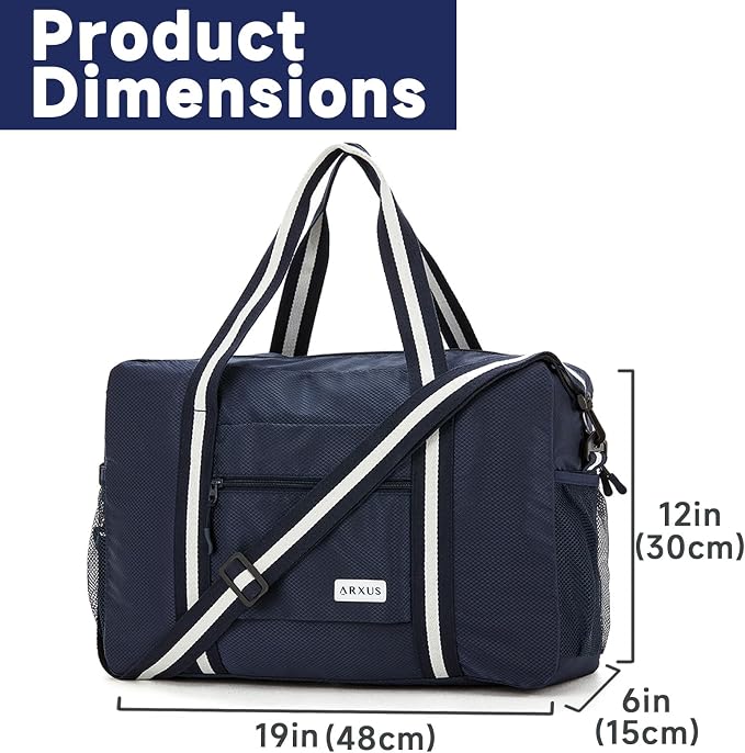 Carry On Travel Bag, Lightweight Foldable Packable Tote Bag 25L | Water Repellent, Expandable Travel Duffle with Luggage Sleeve and Shoulder Strap for Men Women - Image 3