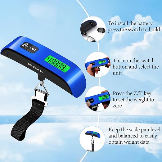 Luggage Scale, 110lb/50kg Portable Luggage Weight Scale, Blue | Unit Conversion,Automatic overload,Low battery warning modes,LED Display,for Weighing Luggage, Backpacks, Fruits and Pets - Image 5