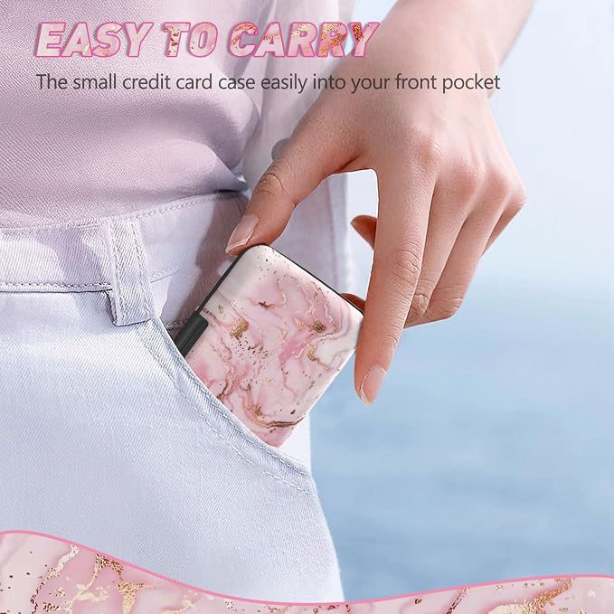 ToLuLu Credit Card Holder, Pink Marble Mini RFID Small Aluminum Card Wallet | Blocking Slim Metal Business Card Case, RFID Blocking Front Pocket Wallet Hard Case Durable CC Holder for Women Girl - Image 6