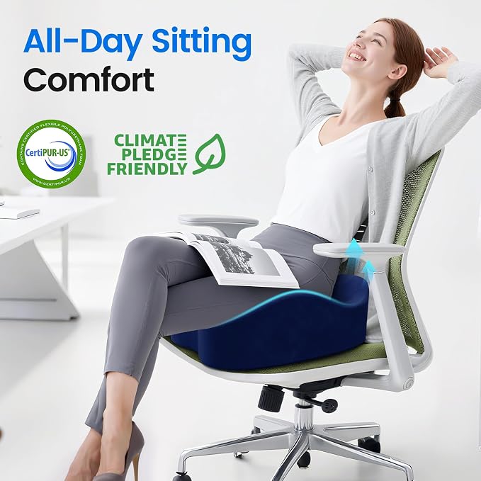 Seat Cushion, Non-Slip Memory Foam Chair Cushion for Taibone, Blue/Large | Chair Pillow with Handles for Car Office Chair, Tailbone/Sciatica Easing& Post-Surgery Recovery Chair Cushion - Image 3