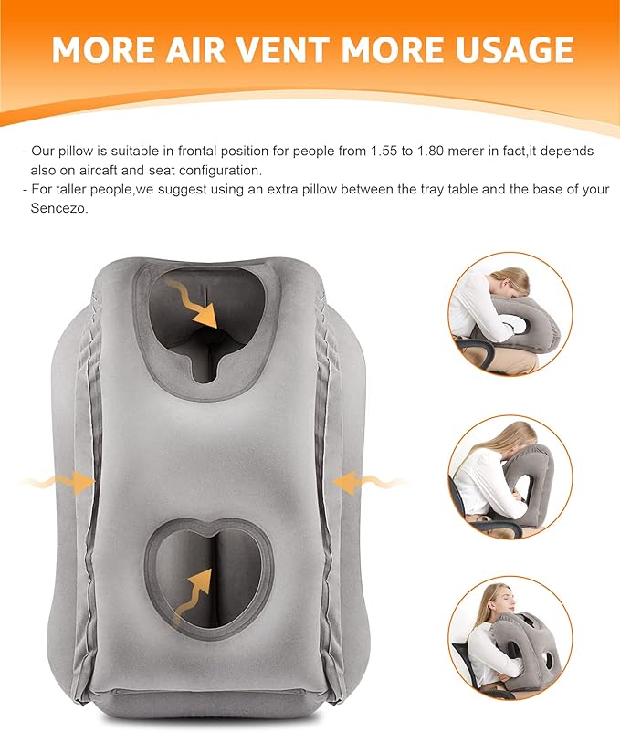 Sunany Travel Pillow, Inflatable Neck Pillow Used for Airplanes/Cars/Buses/Trains/Office Napping with Eye Mask/Earplugs (Gray) - Image 2