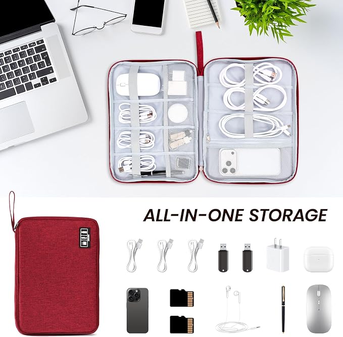 Cable Organizer Bag, Electronics Organizer Case for Tech Accessories | Store chargers, cables, power banks and adapters with elastic loops, mesh pockets and organized compartments for travel. - Image 6