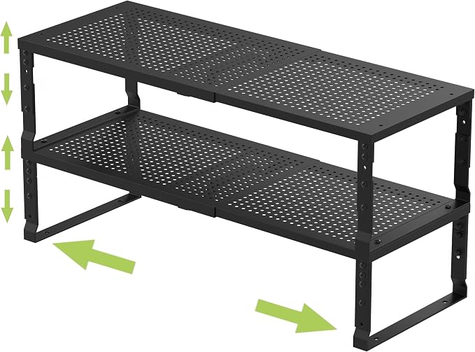 Jojocross Expandable Adjustable Stackable Kitchen Organizer, Spice Rack,Metal Pantry Storage Shelves Racks,Counter Shelf for Cabinets, Countertop, Cupboard (2 Packs/Large/Black) by JOJOCROSSHIGHQUALITYLIFE