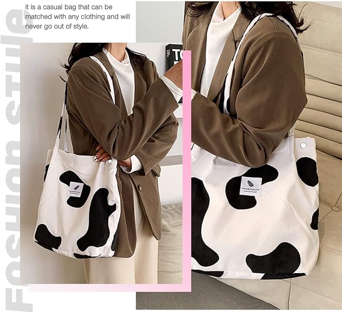 LHMTQVK Corduroy Tote Bags for Women, Large Capacity Tote Purse Reusable Grocery Shoulder Bag with Inner Pockets - Image 5