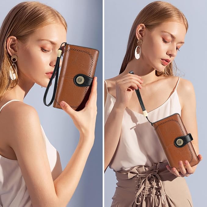 SENDEFN Wallets for Women Leather Credit Card Holder with RFID Blocking Large Capacity Wristlet | with RFID Blocking - Image 5