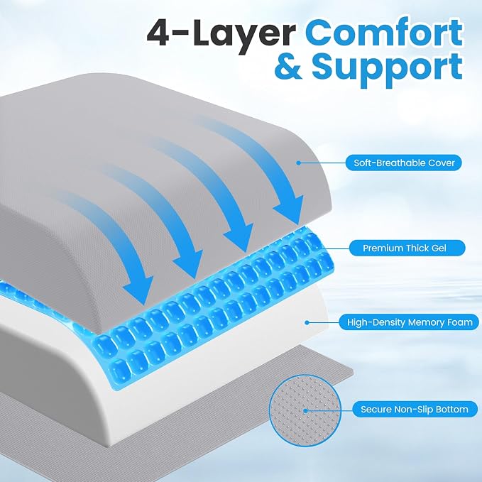 Wheelchair Seat Cushion for Pressure Relief, Cooling Gel Memory Foam Chair Cushion with Slope-Edge Design, Coccyx Support for Tailbone Pain, Non-Slip, for Wheelchairs, Office Chairs, Light Grey - Image 5