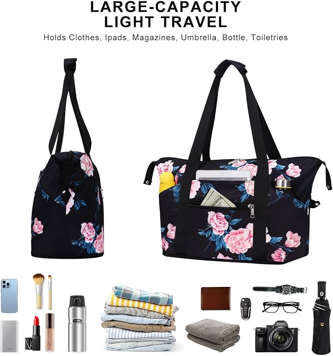 Expandable Duffel Bag for Women with Trolley Sleeve/Wet Pocket Weekender Travel Tote Large Carry On Overnight Luggage - Image 6
