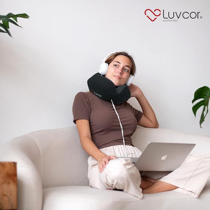 Premium Quality Memory Foam Travel Neck Pillow Bundle - Best Ergonomic Pillow for Airplane Travel, car Ride, Sleeping. Comes with Eye mask, earplugs and Storage Bag.(Stealth Black) - Image 5