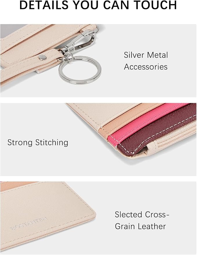BOSTANTEN Small Wallet For Women RFID Leather Credit Card Holder Slim Wristlet Keychain Wallet With Zipper Pocket | Slim, Wristlet, Zipper Coin Pocket, Pocket-Friendly, Vegan Leather, Minimalist, Gifts, Rainbow Pink - Image 3
