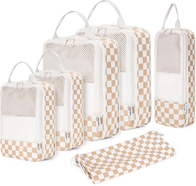 Narwey 6 Set Compression Packing Cubes for Travel Women Men, Travel Cubes for Carry On Suitcase, Durable Compression Luggage Organizer Bags by Narwey