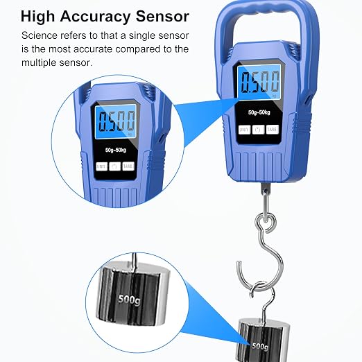 Digital Fish Scale Hanging Scale Fishing Scale,110lb/50kg Luggage Scale,Upgrade Large Handle & Backlit LCD Display, Electronic Balance Digital Fishing Postal Scale,Blue,Fishing Gifts for Men - Image 5