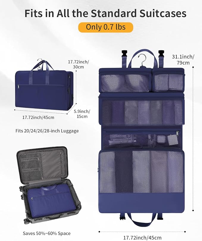 ECOHUB Hanging Travel Closet Portable Luggage Organizer Packing Bag,Blue - Image 2