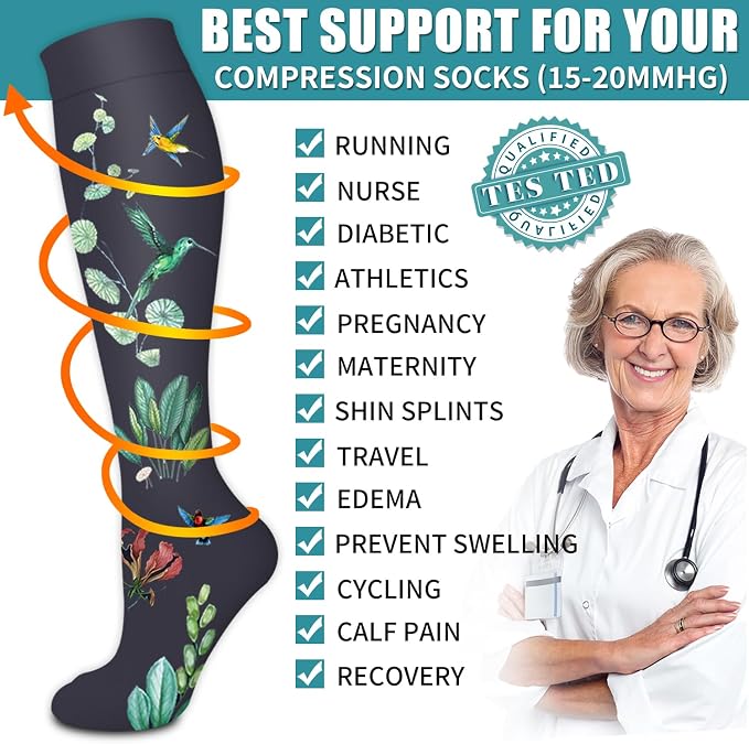 Compression Socks for Women & Men Circulation(6 pairs)-Graduated Supports Socks for Running, Athletic Sports - Image 5