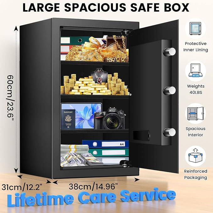 23.6" Tall Large Home Safe, 4.6 Cuft Safe Box with Fireproof Waterproof Bag | Security Safes for Home with Programmable Keypad Keys, Smart Alert, Mute Mode, Anti-theft Digital Safe fo Valuables - Image 2