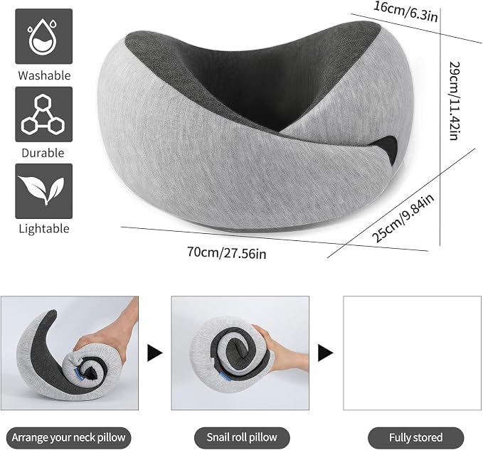 Travel Neck Pillow Airplane, Memory Foam Travel Pillows for Comfort on Sleeper Hold Compact and Ergonomic Design for Traveling Car Rides Home Road Trip Essentials for Adults and Kids (Grey) - Image 4