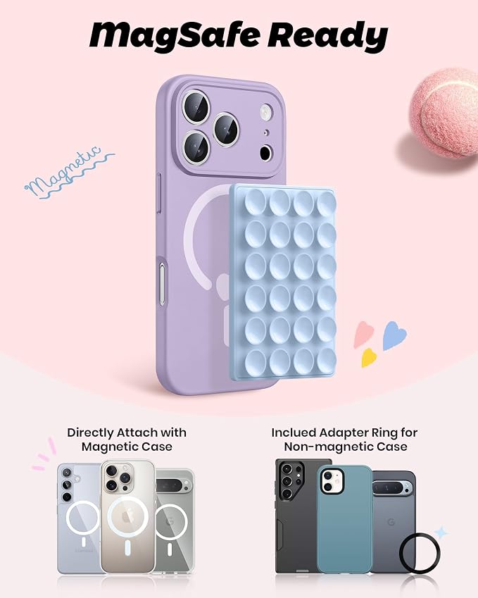 amBand Magnetic Suction Phone Grippy for MagSafe Case, Silicone Cup Sticky Mount for iPhone 12 13 14 15 16 17 Pro Max/Pro/Air/Plus, Hands-Free Selfie/Video for TikTok Creator/Influencer, Light Blue - Image 2