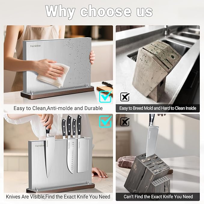 4PSC Knife Block Set With Magnetic Knife Block Holder, Ultra-Sharp Japanese Kitchen Knife Set, High-carbon Steel Chef Knife Sets With Full Tang Handle Design - Image 4