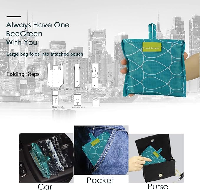 BeeGreen Geometry Reusable Grocery Bags Bulk 6 Packs X-Large, Reusable Shopping Bags Foldable for Groceries, Vegetables, Fruits Watertight Bulk Tote Bags Washable For Women and Men - Image 5