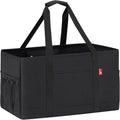 Extra Large Utility Tote Bag, Foldable Reusable Grocery Bags with Metal Wire Frame & Reinforced Bottom Board, Stand Up Large Utility Tote for Shopping, Beach Bag, Laundry, Car (Black) by RVSNQ
