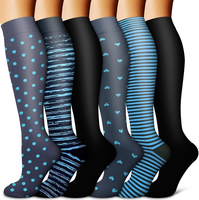 Copper Compression Socks for Women & Men (6 pairs) - Best Support for Nurses, Running, Hiking, Recovery by BLUEENJOY