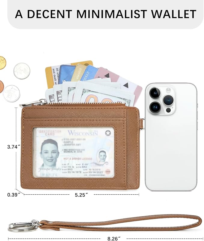 BOSTANTEN Credit Card Holder RFID Small Wallet for Women with Keychain | Slim, Wristlet, Zipper Coin Pocket, Pocket-Friendly, Vegan Leather, Minimalist, Gifts, Brown - Image 6
