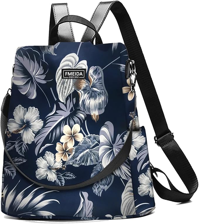 Waterproof Backpack Purse for Women Anti Theft Fashion Daypack Nylon Travel Bag Crossbody Shoulder Bag - Hawaii Flower 13"x5.9"x13.9" | Hidden Back Zipper Opening, Compact Travel Size,Summer Purse, Daypack for College Work, Hawaii Flower Back pack by Fmeida
